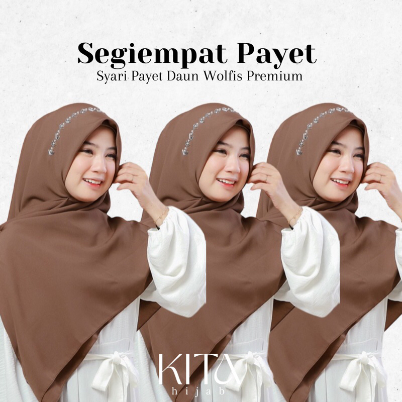 𝐊𝐈𝐓𝐀 - Jilbab Segi Empat Syari Payet/Segi Empat Jumbo Motif Payet Daun
