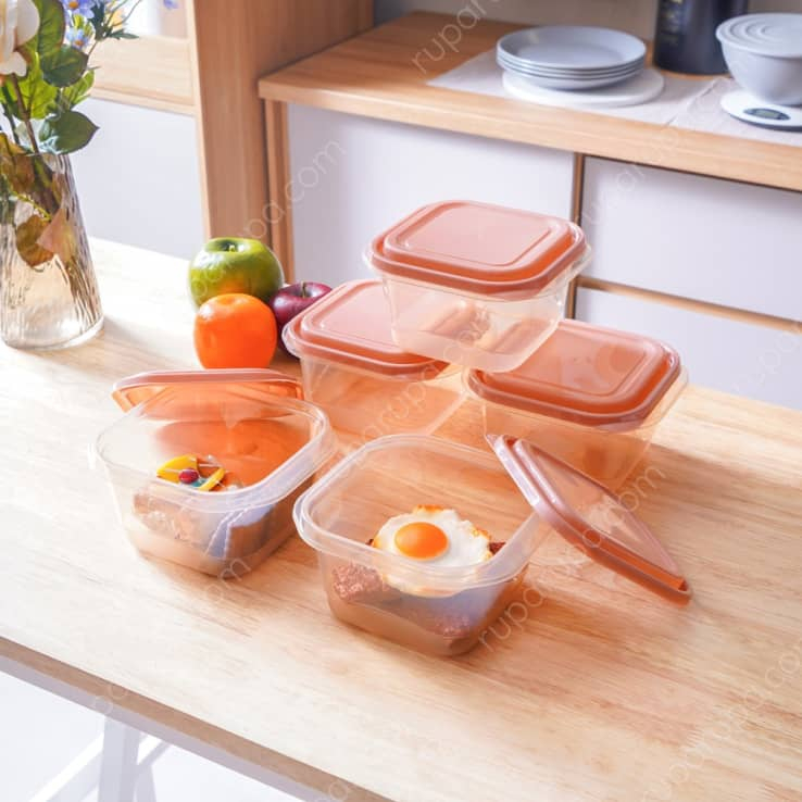 Kris 1 Ltr Set 5 Pcs Milly Wadah Makanan Square - Pink Coral