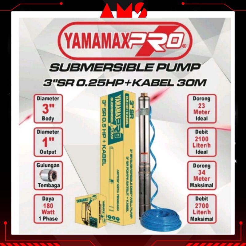 YAMAMAX-PRO MMS 3" SR 0.25 Hp Pompa Air Celup Satelit / Sumbmesible Pump / Pompa Sibel + Kabel 30 Me