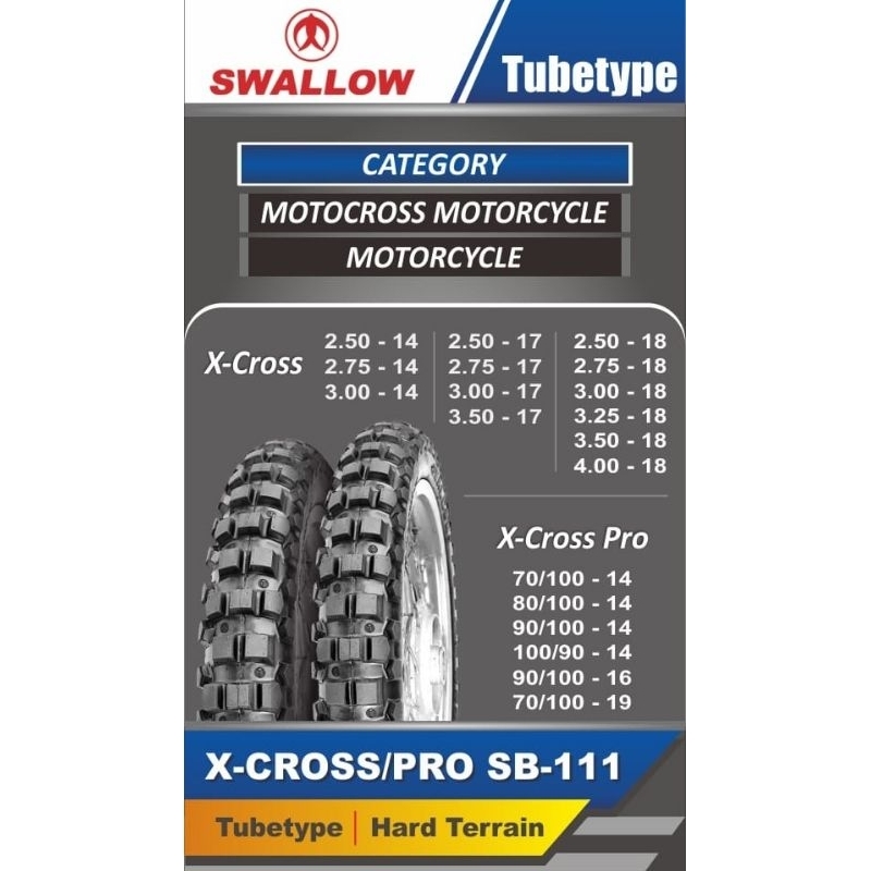 BAN LUAR SEPEDA MOTOR SWALLOW X-CROSS SB-111 RING 17 / 250-17 /275-17 / 300-17