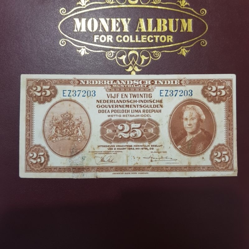 Uang Kuno 25 Gulden NICA 1943 Variasi 5 Angka Rare Jarang