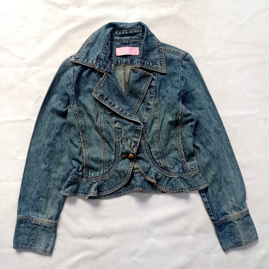 vintage Art Words biker denim jacket blazer perfecto