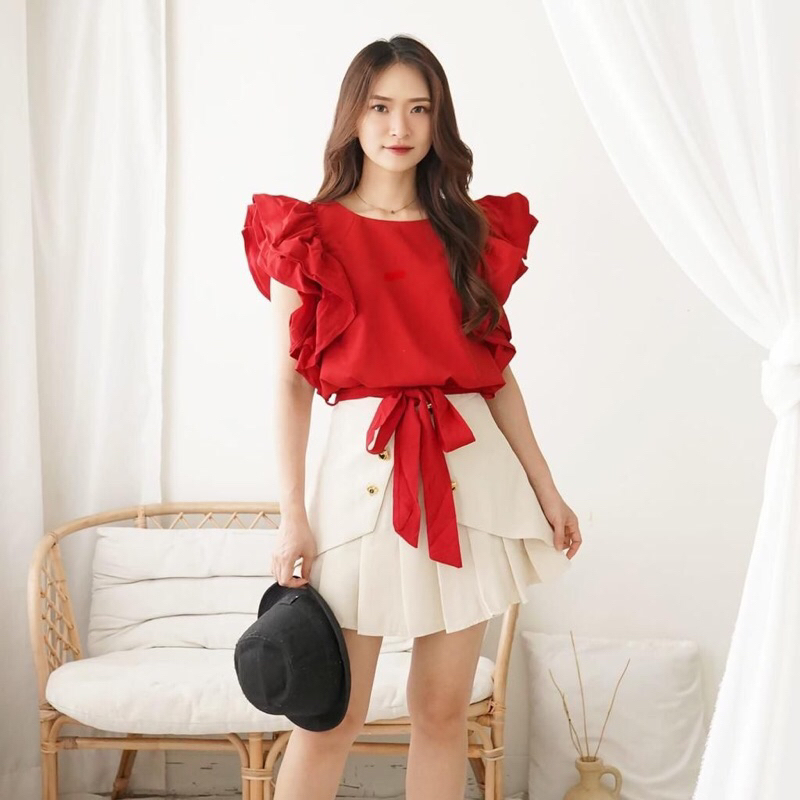 CF - Lotira Blouse Import / Blouse Merah Imlek Natal