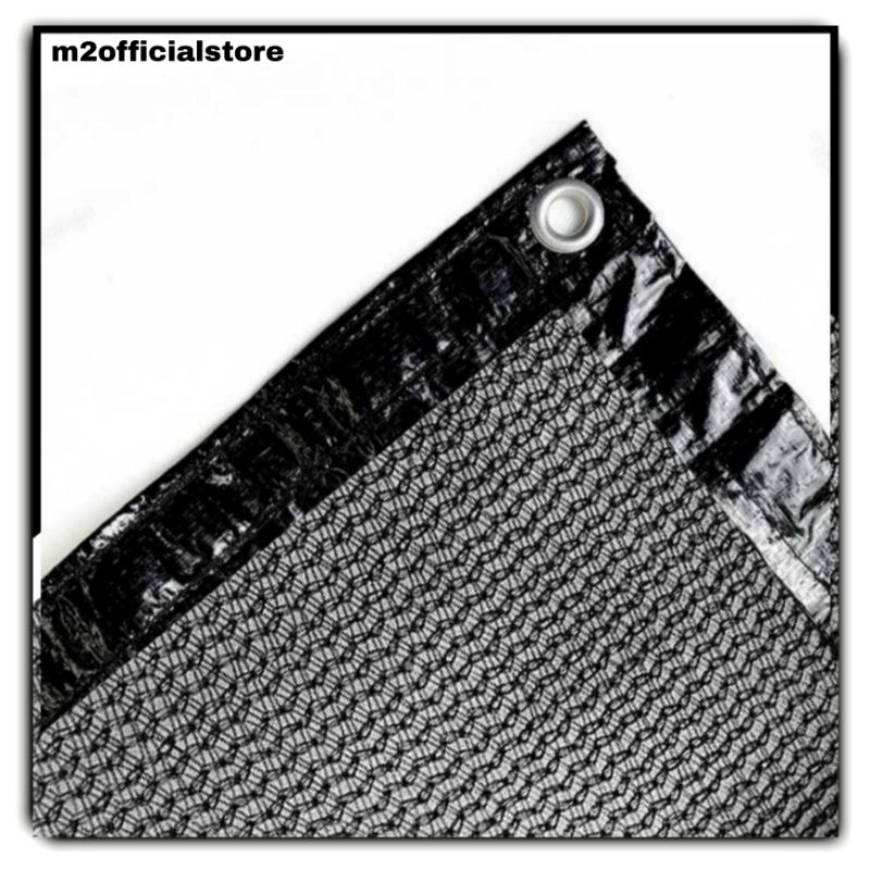 paranet nylon 85% hitam terpasang list dan mata ayam