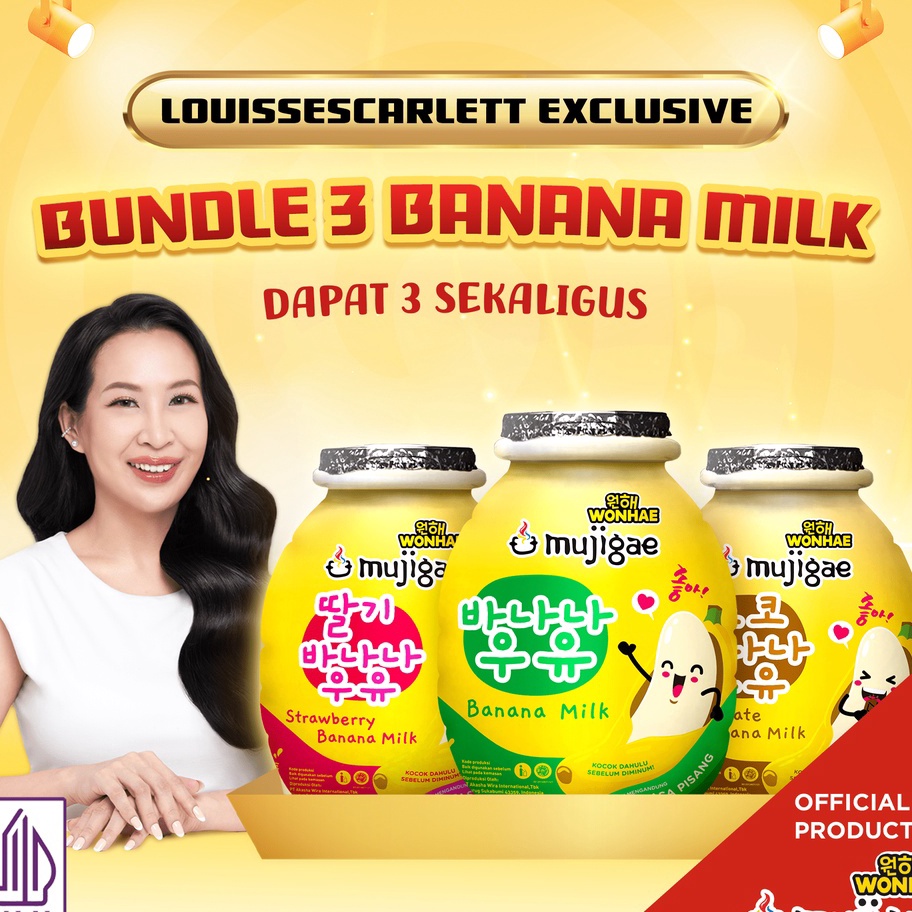 

LZWR3380 Ready Stok [Louisse Scarlett Exclusive] Bundle 3 - Mujigae Banana Milk Mix Original. Chocolate, Strawberry