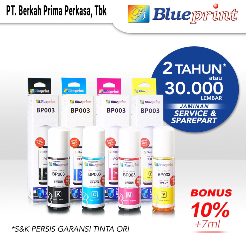 Terbaru.. Tinta Epson BLUEPRINT 003 Refill For Printer Epson L1110 L3110 L3150 72ml 4 - Varian Warna