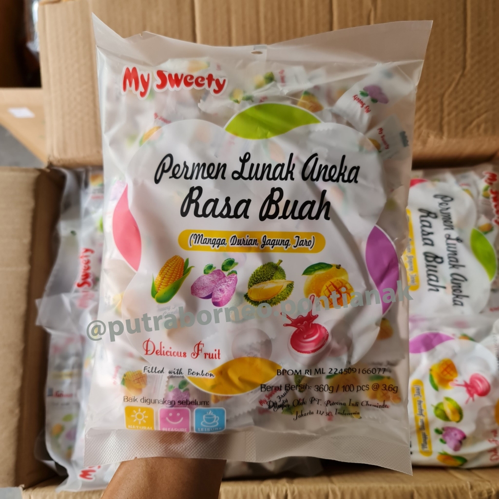 

Permen Lunak Aneka Rasa 360gr My Sweety / Permen Susu Rasa Aneka Buah / Permen Import