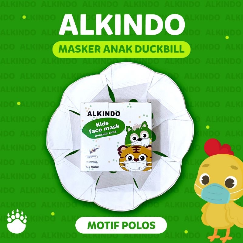 Masker Duckbill Anak ALKINDO Original 4Ply Halus Putih Hitam gambar cowo cewe mix warna 1 Box isi 50Pcs