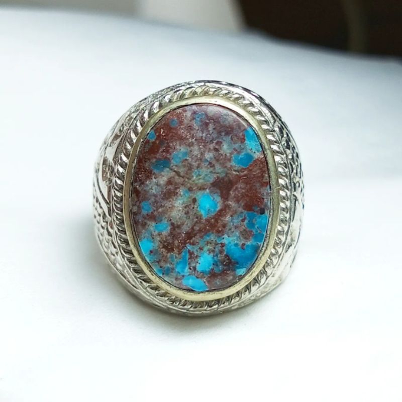 Cincin Pirus Persia Biru Urat Merah Apik