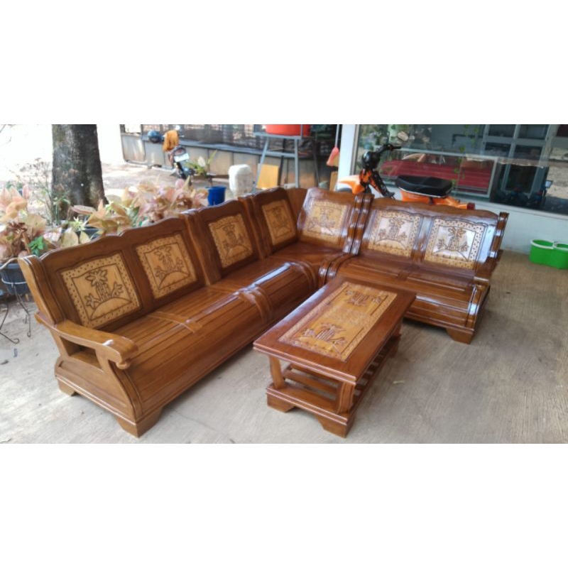 Kursi sudut tulang gajah kayu jati / Kursi tamu sudut gajah kayu jati / kursi tamu jati murah