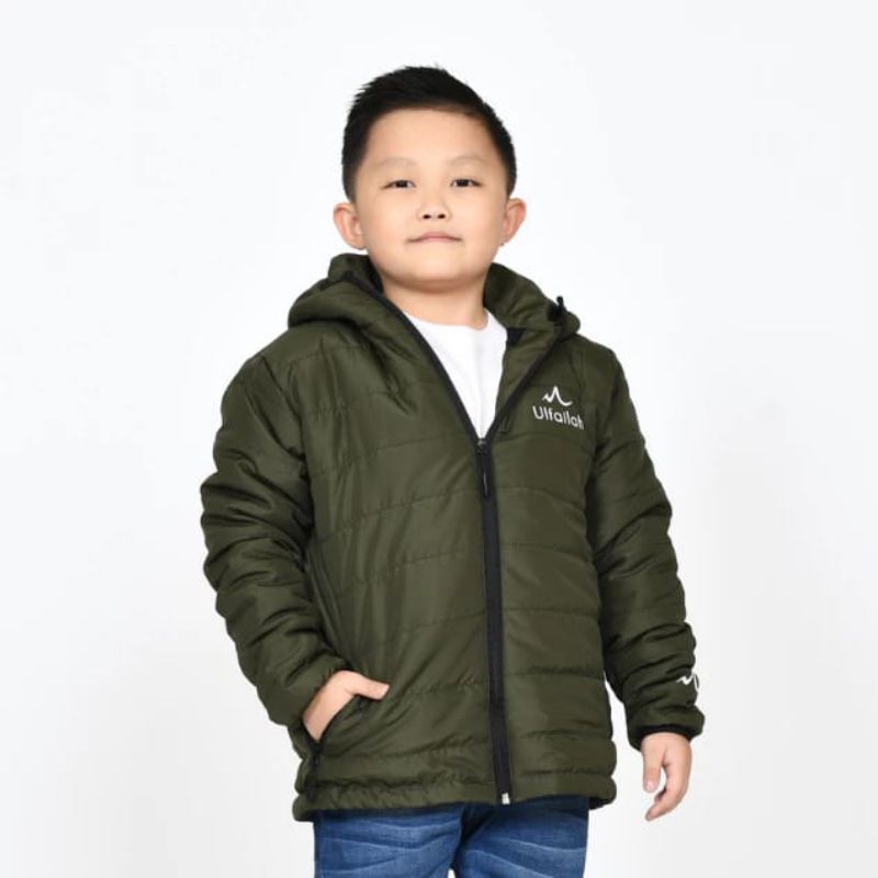 Jaket kembung anak-jaket puper synthelic down-jaket anak musim dingin warna hijau army