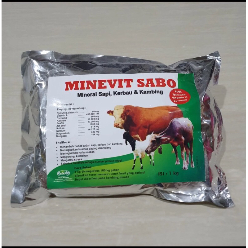 MINEVIT SABO MINERAL SAPI KERBAU KAMBING 1 KG OBAT VITAMIN MENCUKUPI KEBUTUHAN VITAMIN MINERAL HEWAN