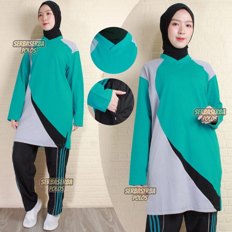 Setelan Terening Olahraga Muslimah/Kaos Olahraga Tunik/Seragam Olahraga Muslimah