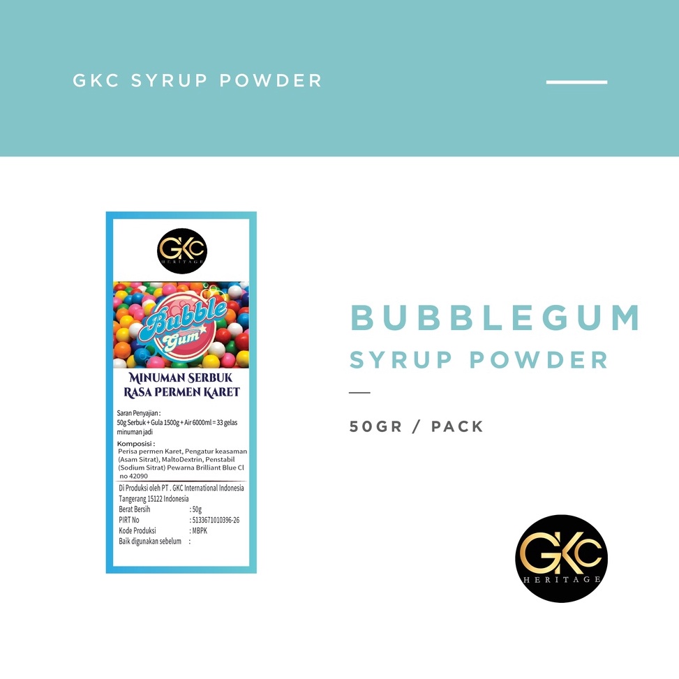 

Pr0m0 Bubuk Sirup Bubble Gum / BubbleGum Powder Syrup Serbuk Minuman Powder Drink GKC Heritage 50 gr Promo Murah