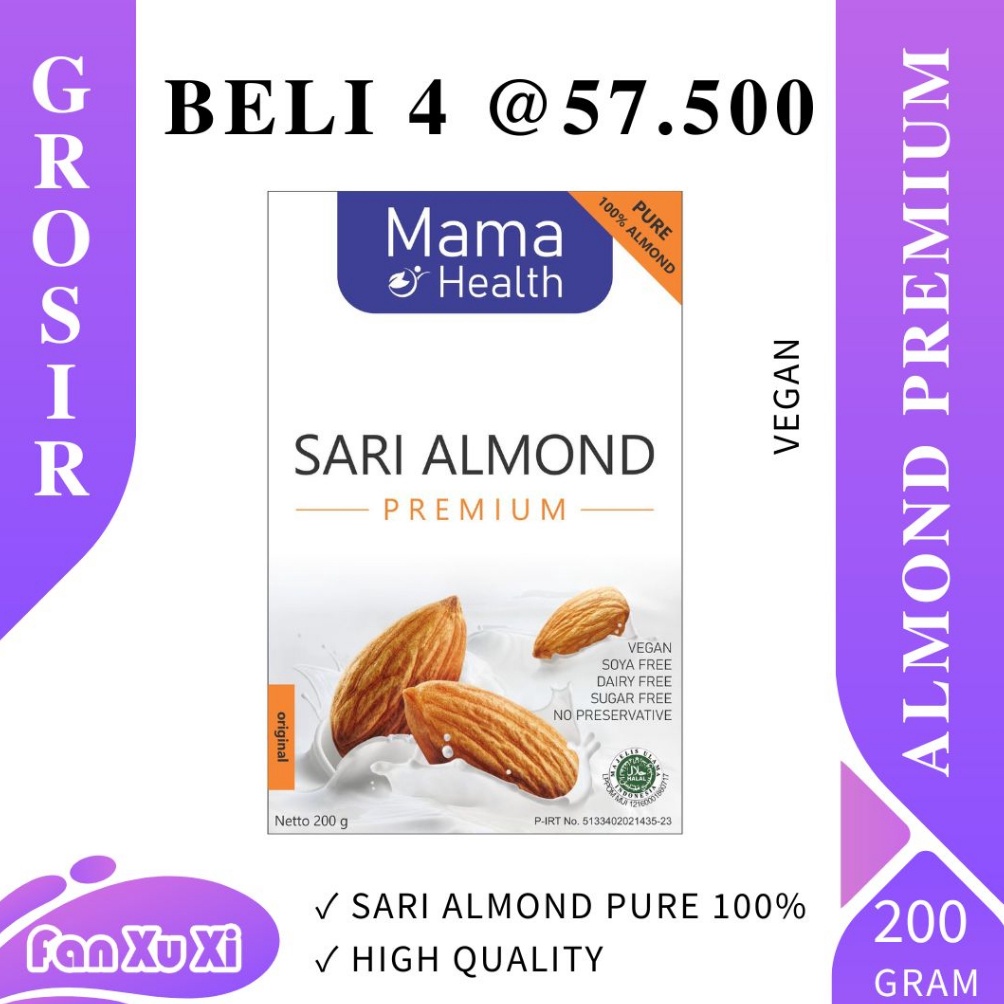 

Best S3ller Mama Health SARI ALMOND PREMIUM Pure 100% + VEGAN + Sugar + Gluten + Dairy + Bubuk Almond Murni Sunshine