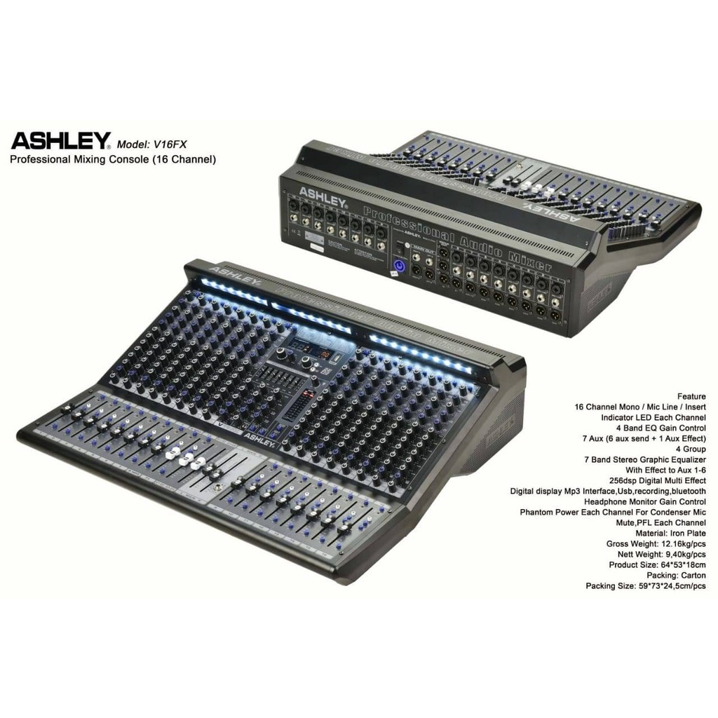 Mixer Ashley V16FX Mikser Audio 16 Chanel Fitur Lengkap Bonus Packing Kayu Original