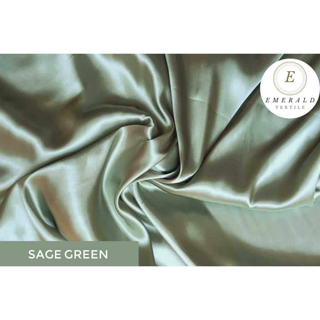 ( BUKAN HIJAB ) SETENGAH METER  Kain Satin Charmuse Silk Premium - Sage Green ( HARGA PER 50cm KAIN 