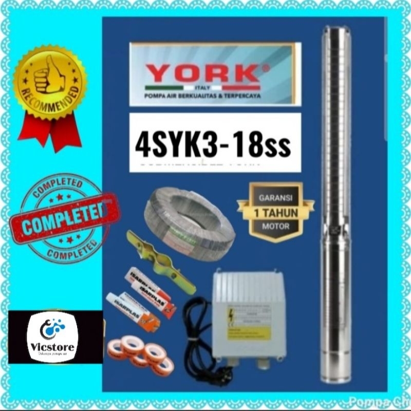 Komplit pompa satelit York 0.75hpss kipas stainless + kabel sibel 4"