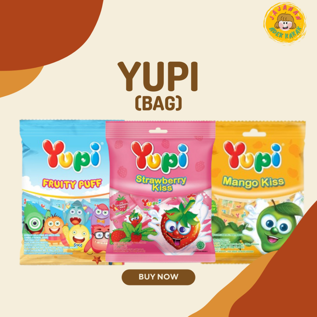 

Yupi Bag 120 gr 3 Rasa Strawberry Kiss | Mango Kiss | Fruity Puff