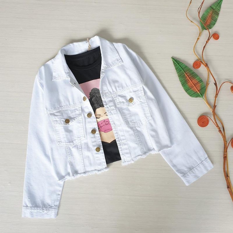 Jaket Jeans Crop Putih Wanita Terbaru Jaket Wanita Model Di Bawah Rawis Jaket Jeans Wanita Import Ke
