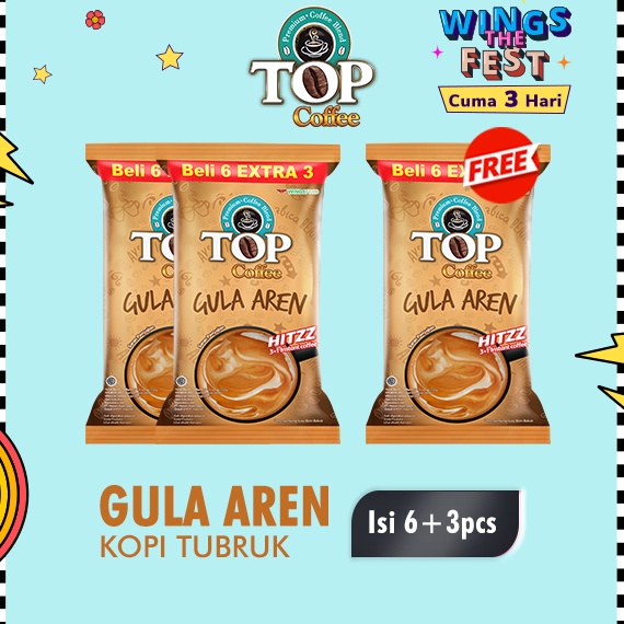 

[♕U47@] Top Coffee Kopi Instan Gula Aren Pack 22 gr isi 6 + 3 pcs x3 [88]