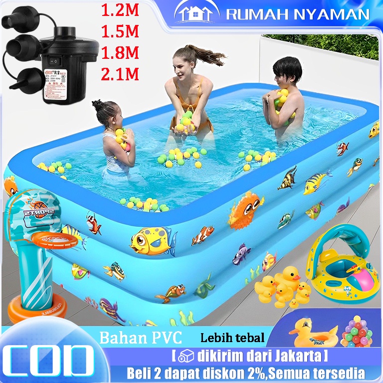 LANGSUNG ATC 【Pompa udara gratis】Kolam renang anak jumbo kolam anak kotak biru besar 210 cm balon re