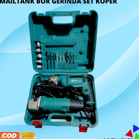 Murah.. PAKET gerinda dan Bor / gerinda mailtank / bor mailtank 10mm / bor gerinda set koper
