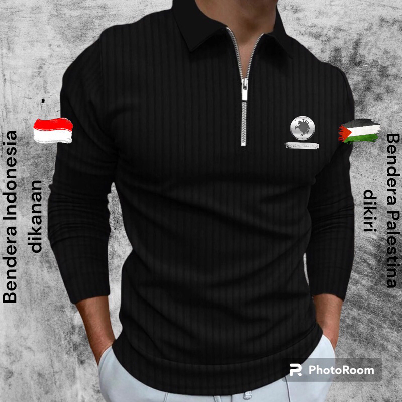 NO - Kaos Lengan Panjang Resleting Krah Fisabilillah Indonesia & Palestina Distro / Kaos Krah Reslet