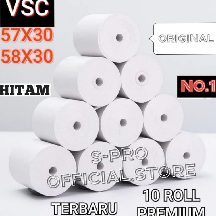 

[♞M12$] 10 ROLL KERTAS THERMAL STRUK VSC 57X30 58X30 MINI PRINTER BLUETHOOTH 58MM Produk Trend