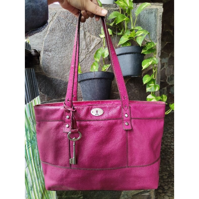 PRELOVED PL BAG TAS FOSSIL MADDOX SATCHEL TOTE SHOPPER FUSCHIA FUCHSIA