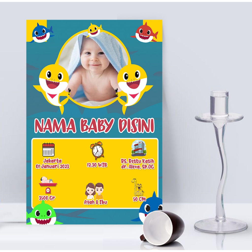 Hiasan dinding biodata bayi custom plus bingkai kayu untuk bayi laki-laki dan bayi perempuan tema lucu dan unik BB13