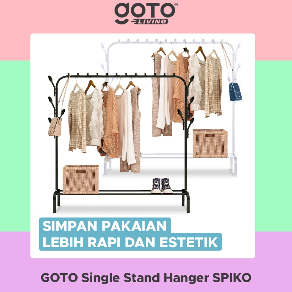 Terpercaya.. Goto Spiko Rak Besi Gantungan Stand Hanger Baju Pakaian