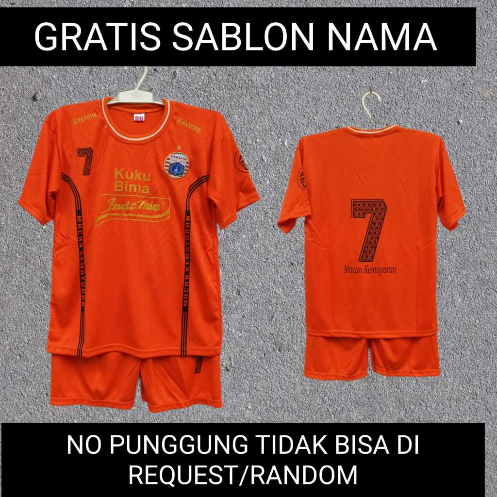 setelan baju bola persija orange gratis nama/jersey bola persija orange usia 5-13thn