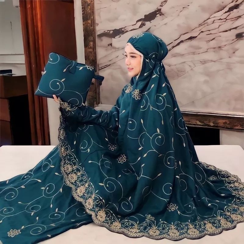 DEALIFA - Mukena Dewasa Gracella Ada Tas Bunga Teratai Full Bordir Katun Premium