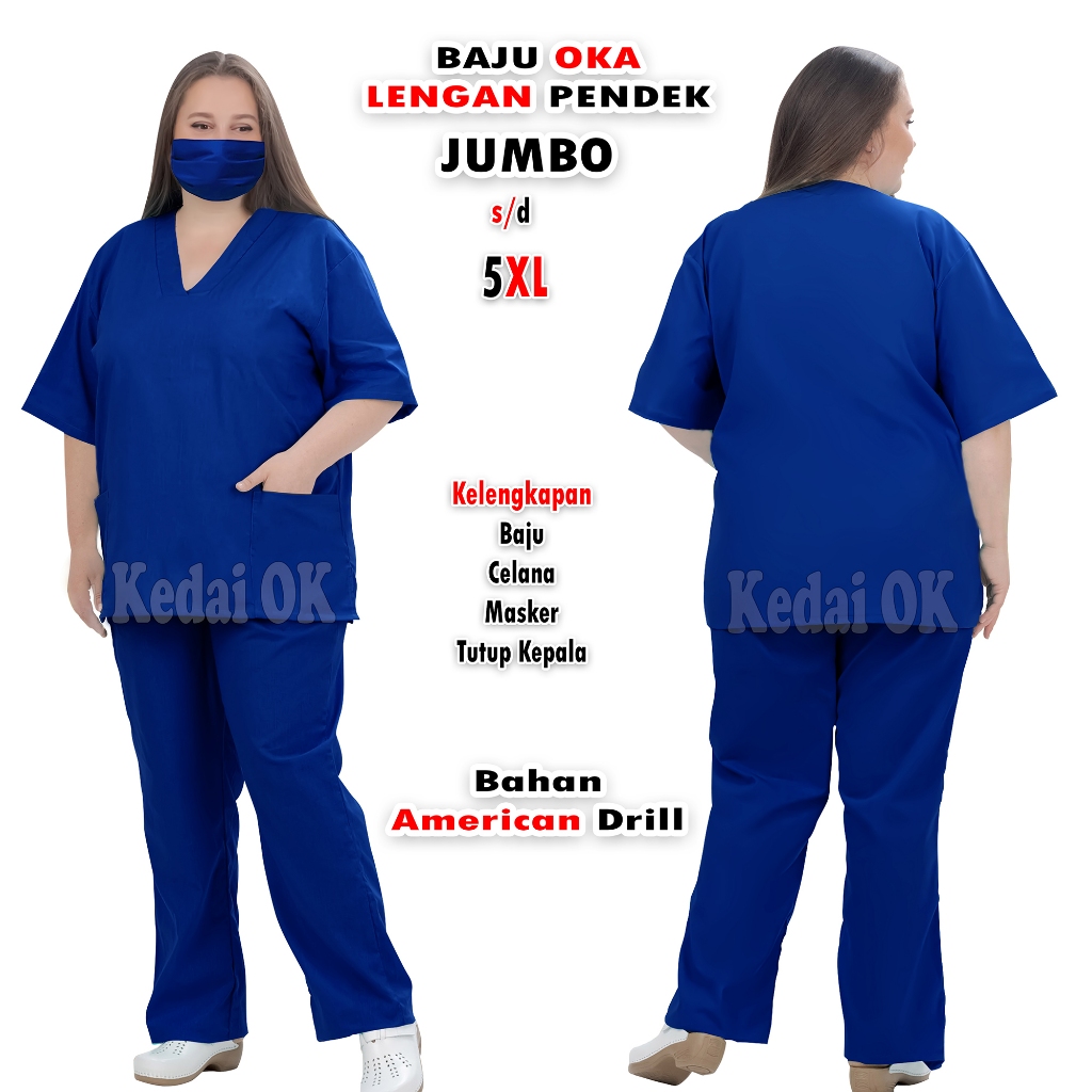 Baju OKA Ukuran Jumbo - Baju Ok Medis Perawat Model Terbaru - Baju OK Lengan Pendek - Baju Jaga Dokt