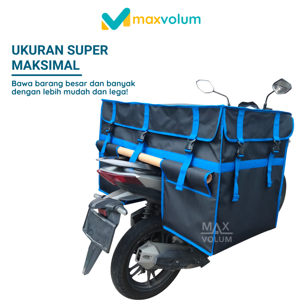 Maxvolum Tas Motor Anti Air Super Hitam List Biru Tas Obrok / Tas Kronjot / Tas Kurir / Tas Rengkek