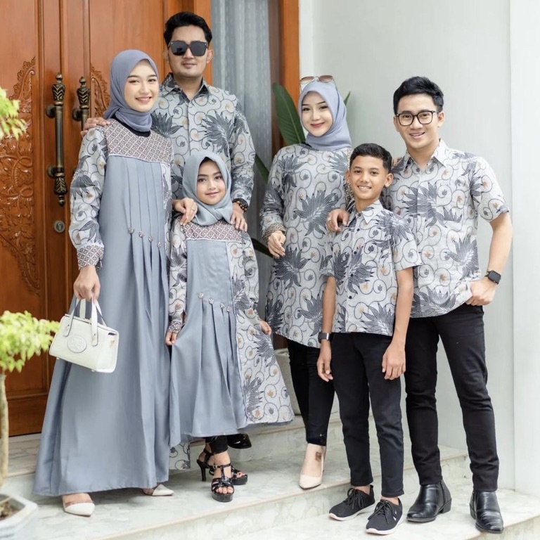 Model Terkini⋆ COD Set Baju Batik Couple Keluarga Alam Abu Gamis Couple Sarimbit Keluarga Pasangan M