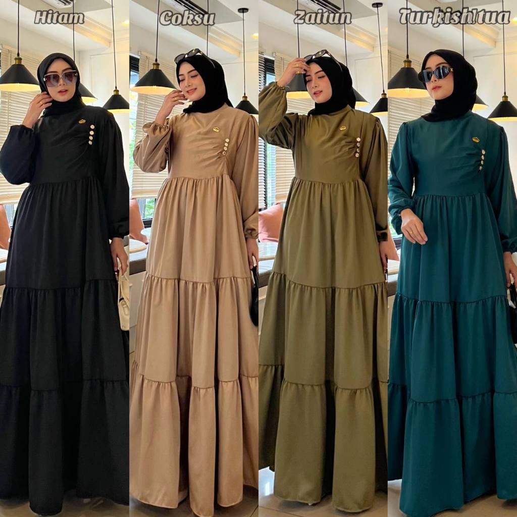Shella Dress Gamis Armani Silk Polos Baju Wanita Muslim Pesta Lebaran Premium Outfit Mewah Elegan Terbaru
