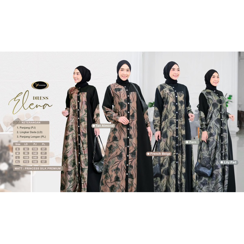 ELENA DRESS BU YESSANA HIJAB //RAYA DRESS PREMIUM //DRESS SILK PREMIUM // FASHION MUSLIM WANITA MASA