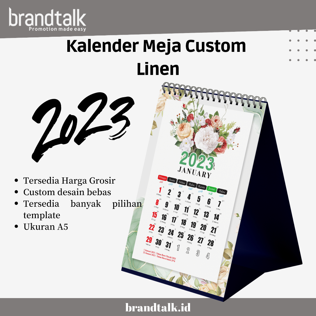 

Custom Kalender Meja 2024 - Penyangga Linen - 13 Lembar 2 Muka - Satuan