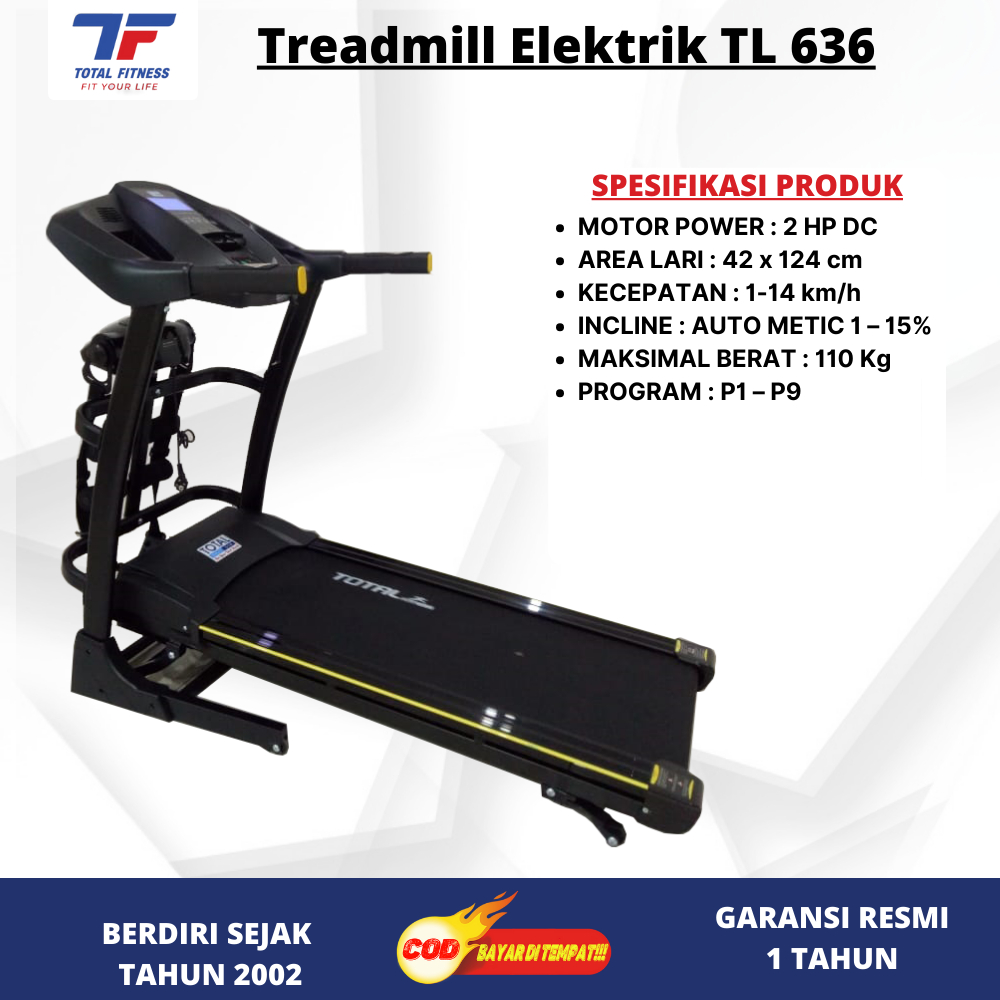 Alat Olahraga Treadmill Elektrik TL 636 -Alat Fitnes Treadmill Multi Fungsi