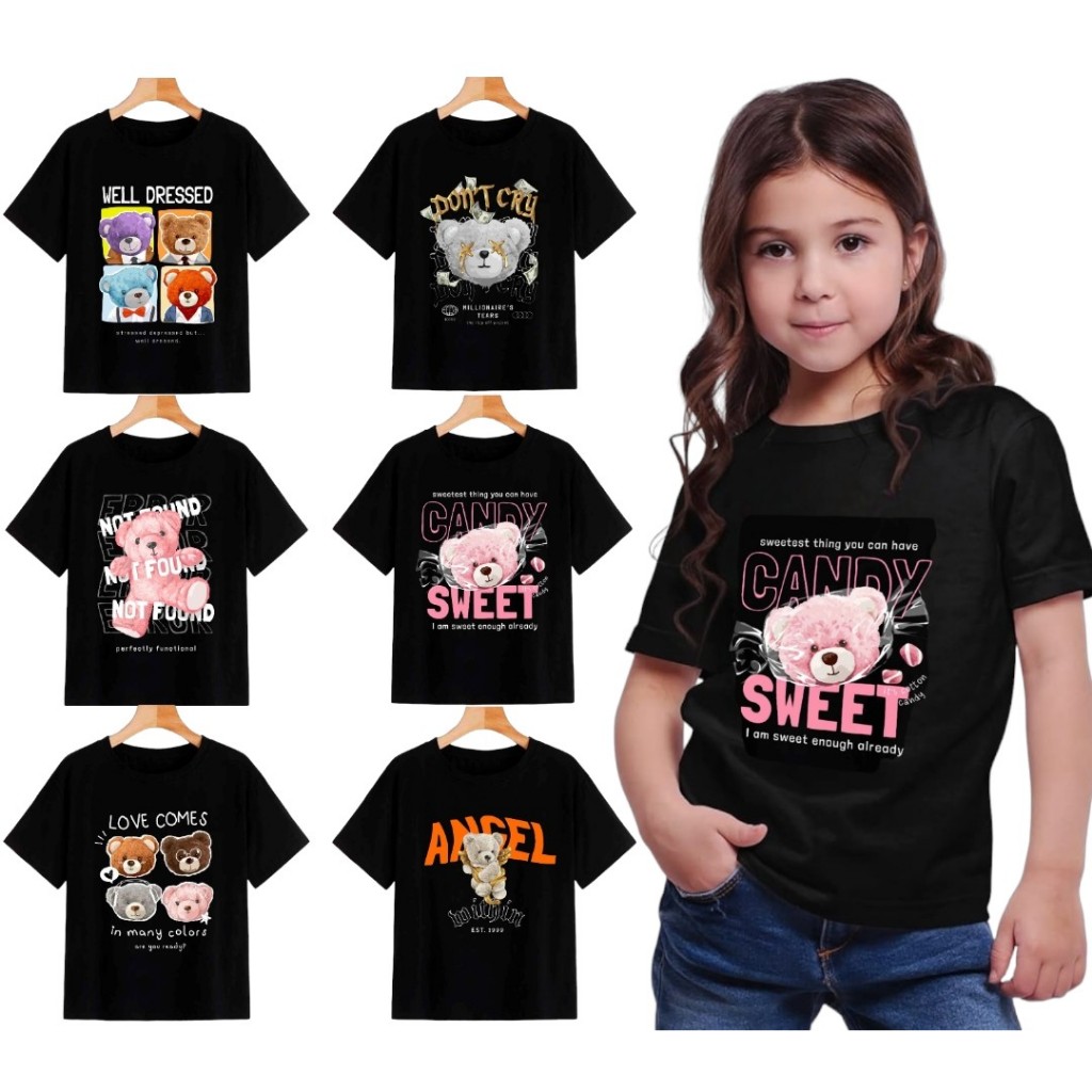 Kaos Distro anak Perempuan Lengan pendek BEAR Collections//atasan anak//baju kaos anak perempuan