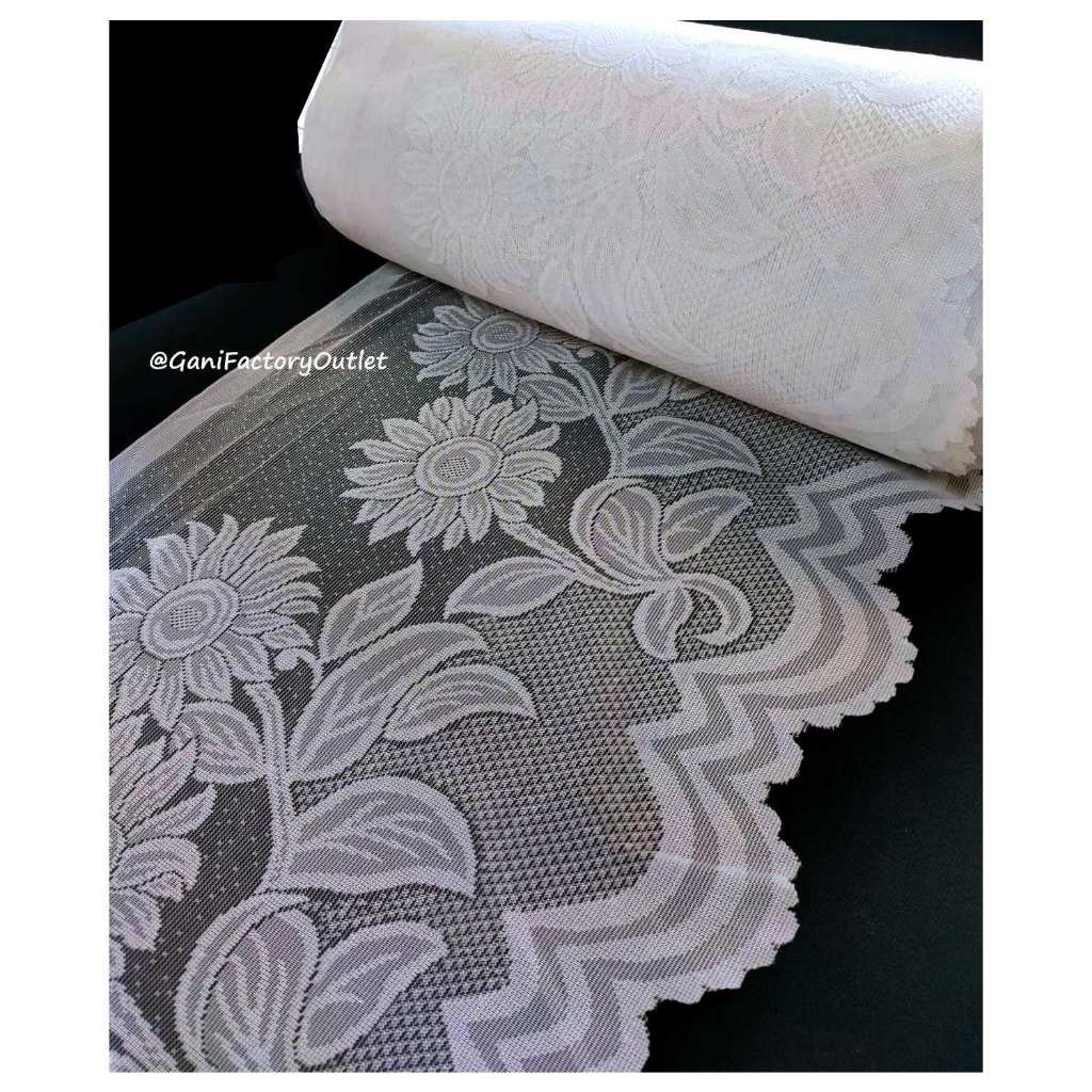 Vitrage Poni Renda Pinggiran Meja Meteran Bahan Kain Polyester Cantik Murah kode 2160