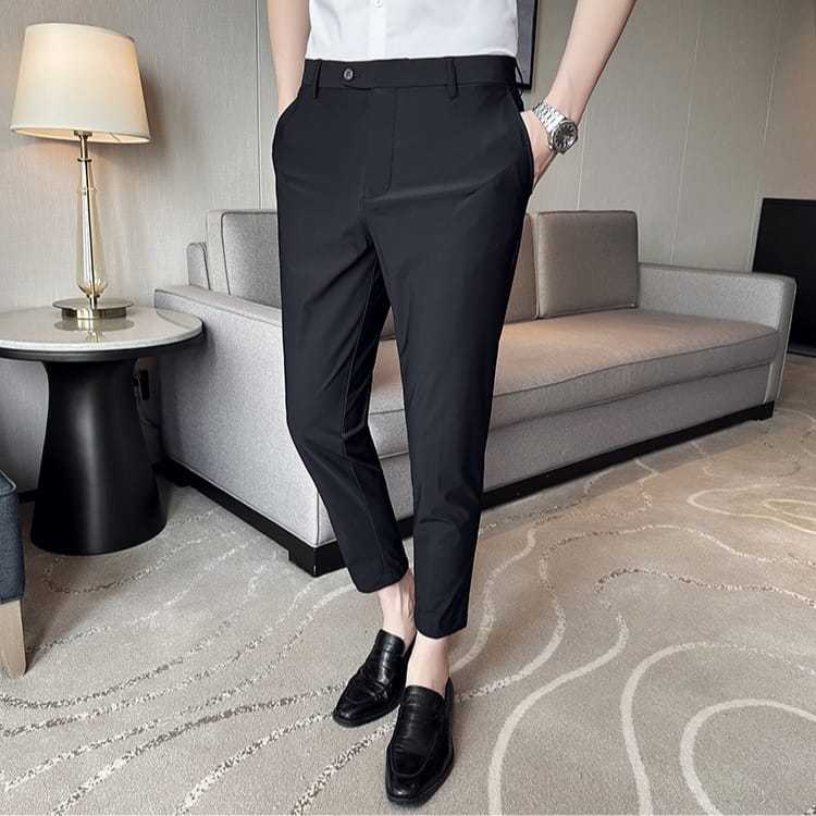 Ideoutfit.id - Celana panjang pria ankle pants kasual elastic slimfit dewasa distro hitam polos
