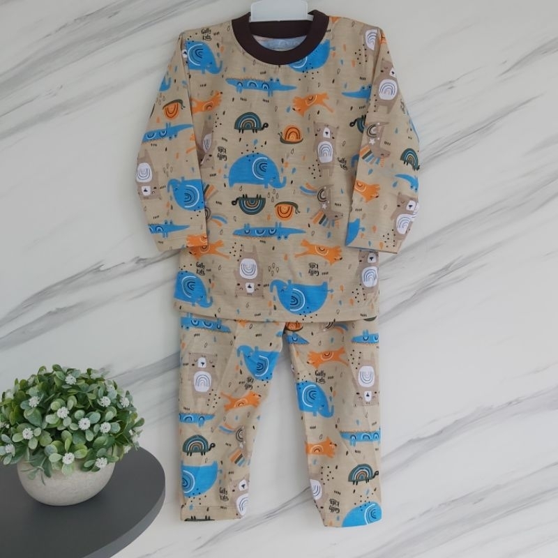 Setalan Baju Piyama Anak Unisex Panjang Panjang Full Printing Umur 2 - 6 Tahun Gaffy Kids "Gajah"