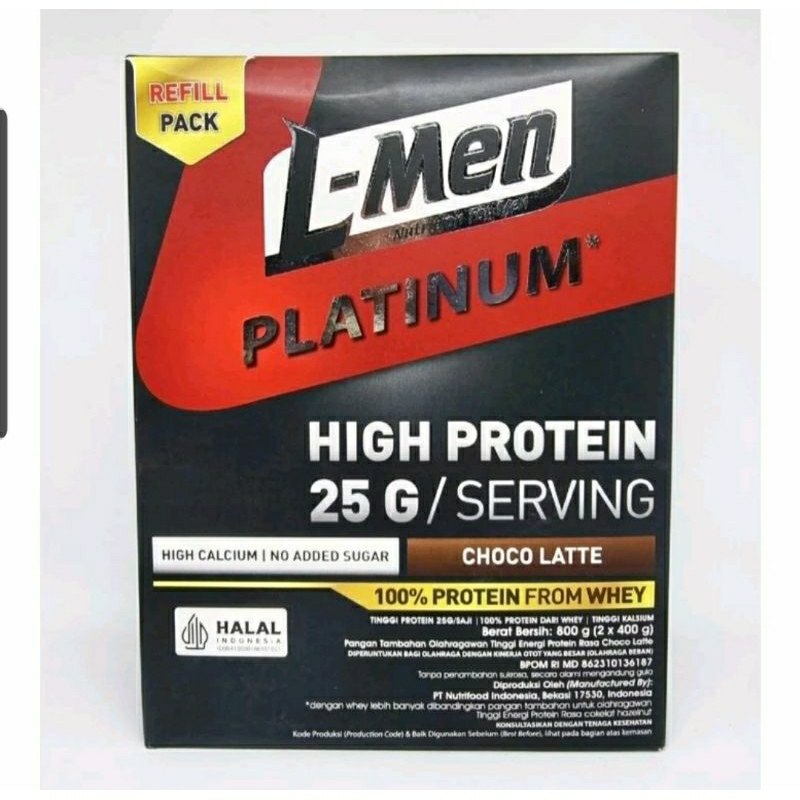 L-Men Platinum Refill Choco Latte 800 gram - Kemasan Refill Suplemen Fitness Tinggi Protein