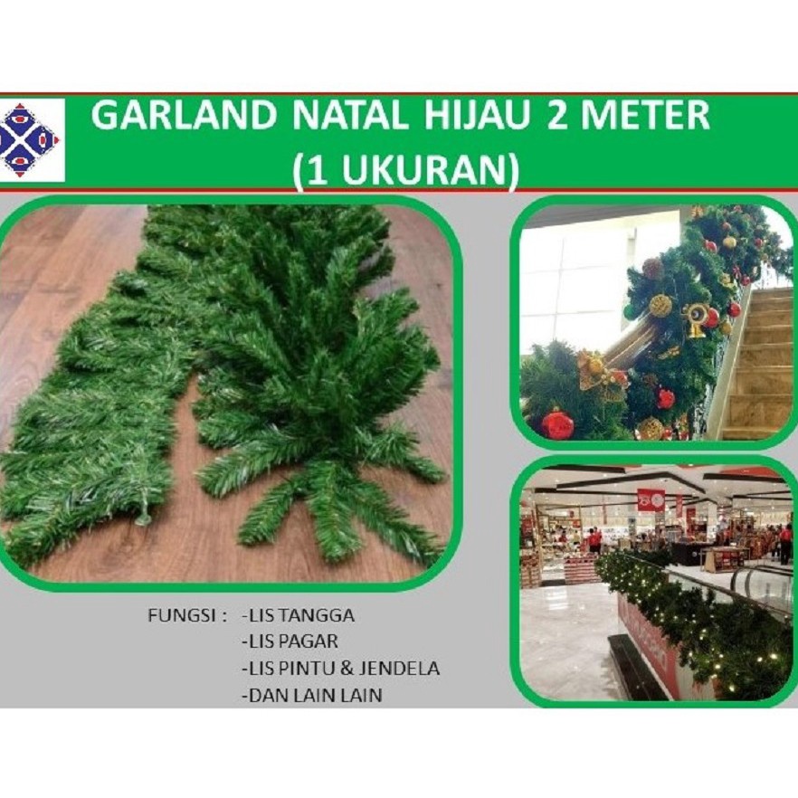 Promo Garland Natal 2 Meter - Hijau Polos