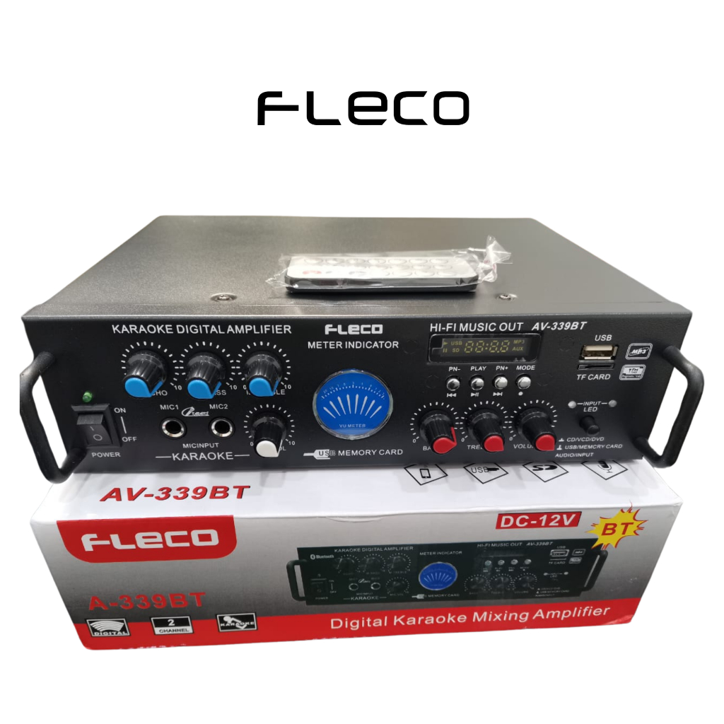 Amply Fleco AV-339 BT Amplifier Bluetooth Karaoke 4 Lubang Mic Super Bass