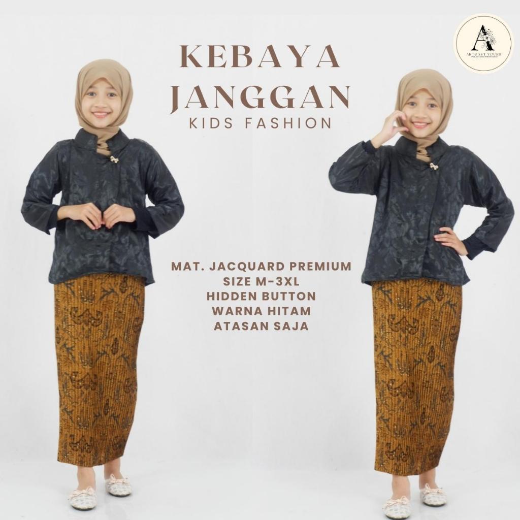 Kebaya Janggan Hitam Anak Perempuan 6-13 Tahun Setelan Kebaya Anak Remaja Baju Adat Jawa Anak