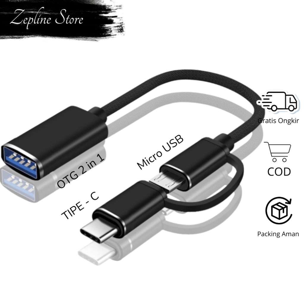 OTG android 2 in 1 otg kabel otg micro USB plus otg tipe C colokan flashdisk ke hp smartphone